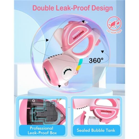 Bubble Machine Gun with Lights Music, Portable 360°Leak Proof Automatic Bubble - Picture 6 of 7